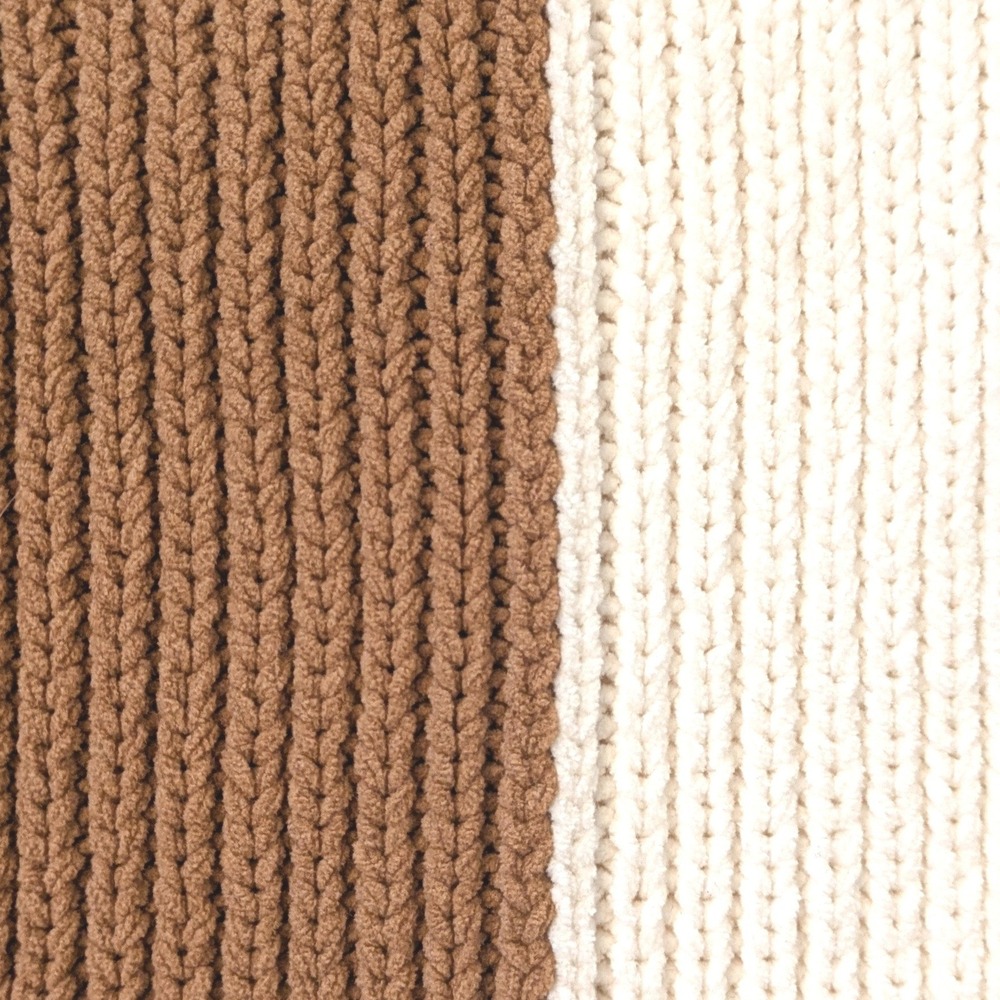 Abercrombie Fitch Colorblock Knit Sweater Women M Cream Brown Crew Neck Chenille - Picture 5 of 6